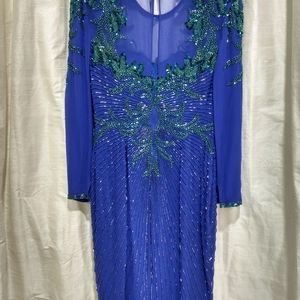 Aj Bari beaded blue green silk dress Size 4